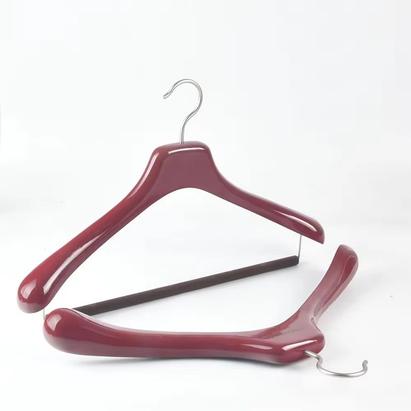 Burgundy Glossy Wooden Suit Hangers with Non-Slip Bar